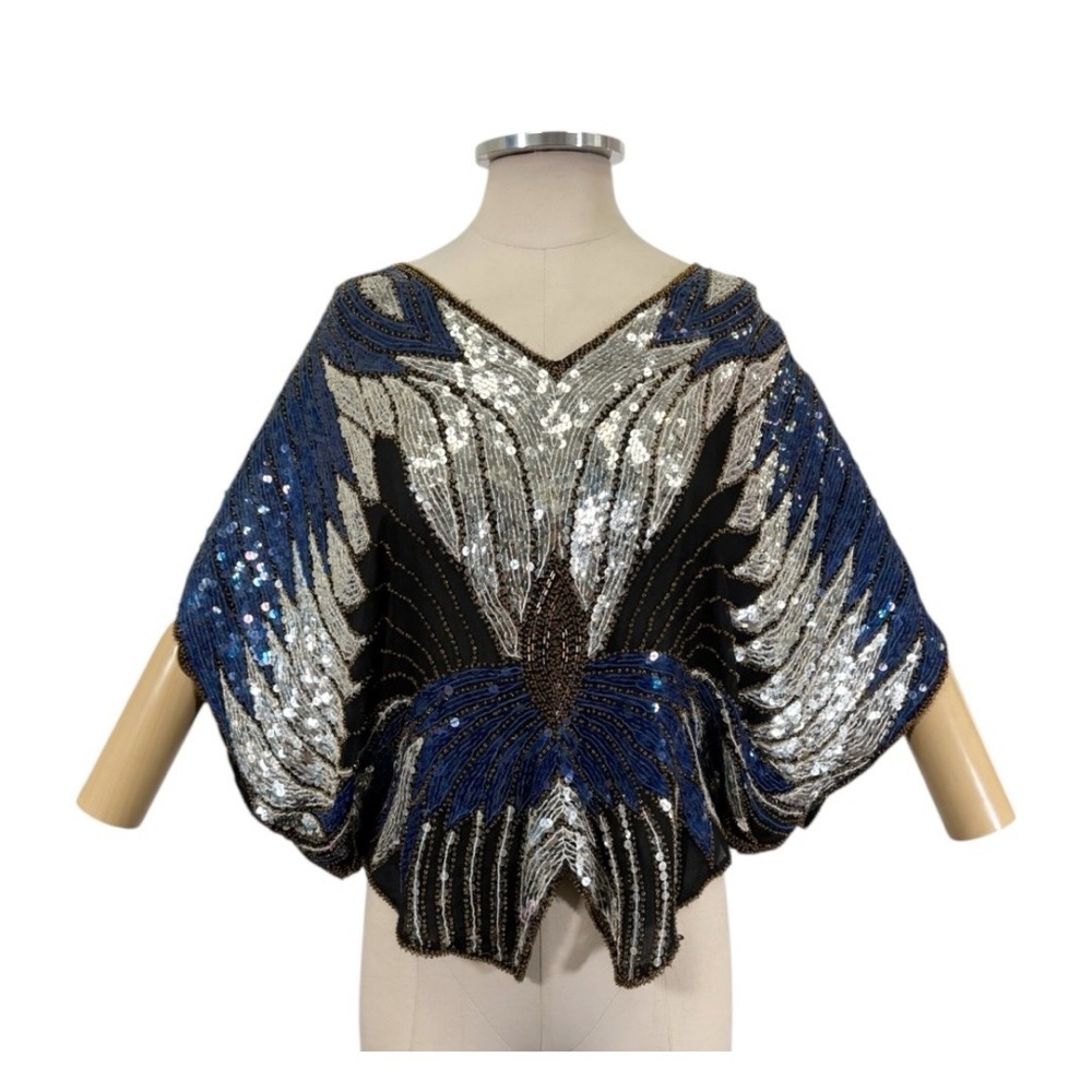 Vintage Scala Silk Sequin Butterfly Blouse Size Medium
